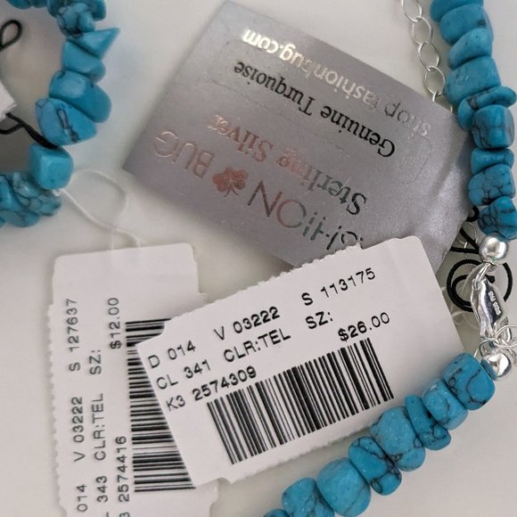 FASHION BUG Lot (2) Turquoise Chip Sterling Silver Necklace & Stretch Bracelet - Picture 4 of 4